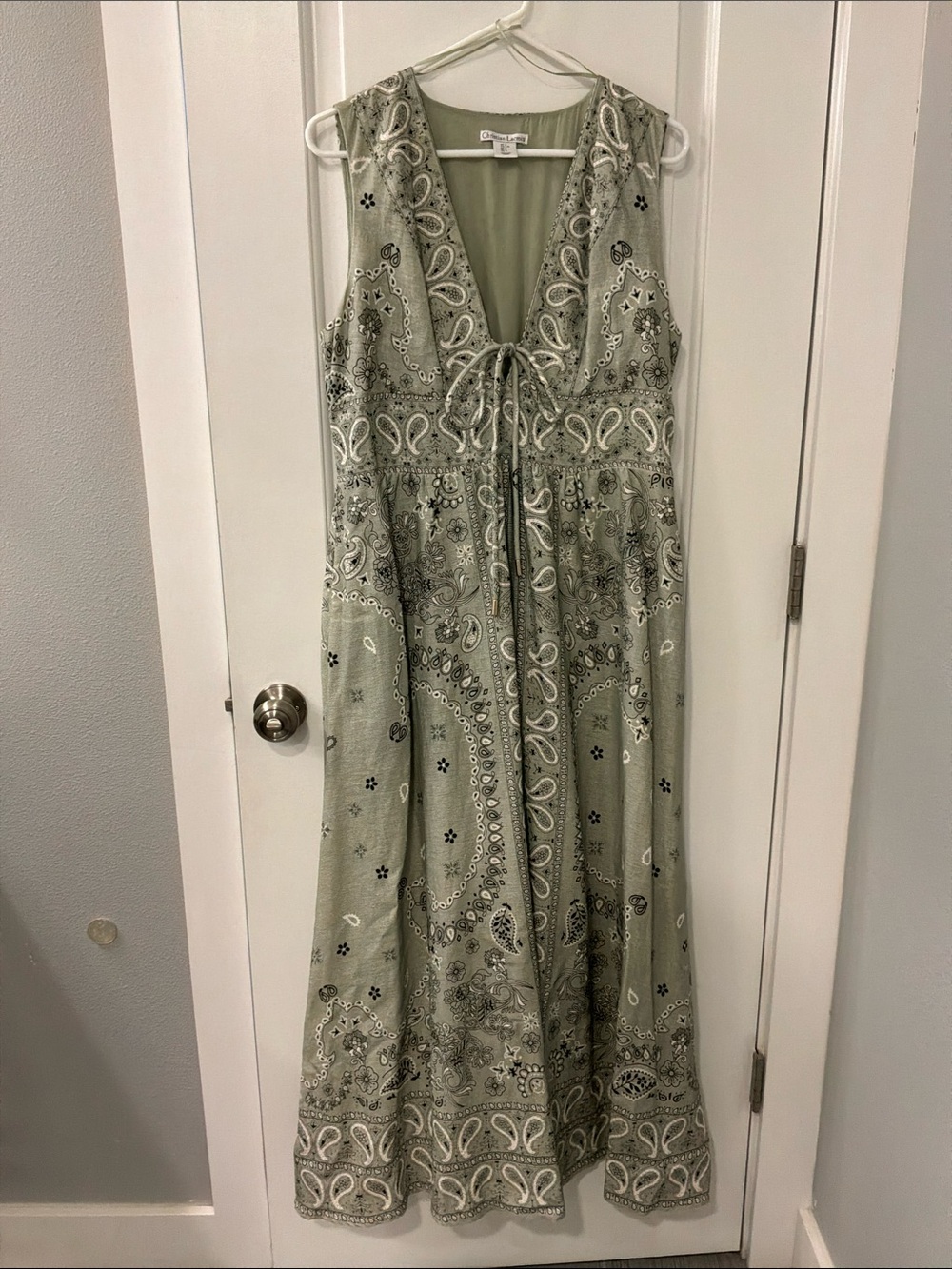 Christian Lacroix Sage Green Linen Bandana Maxi Dress